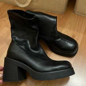 Platform sock leather boots